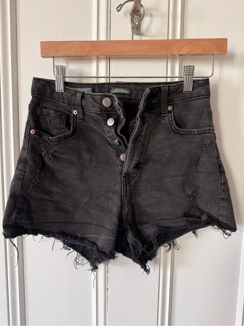 wild fable Black Distressed High-Rise Denim Shorts